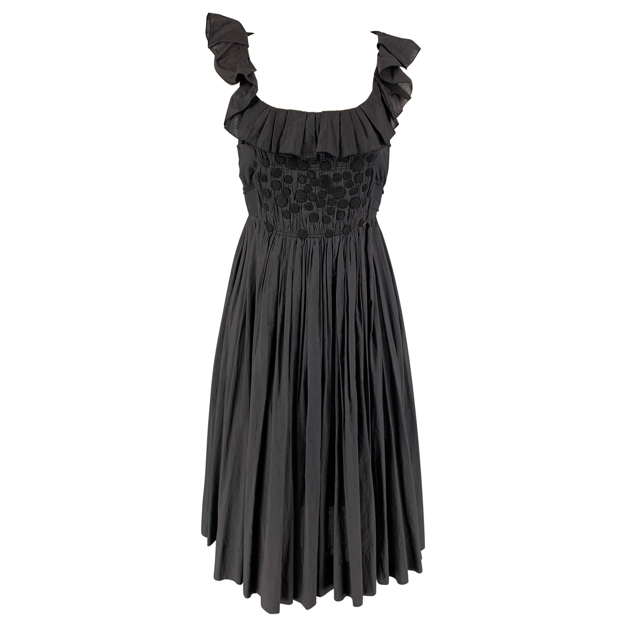SONIA RYKIEL Size 4 Slate Black Cotton Applique Sleeveless Dress For Sale