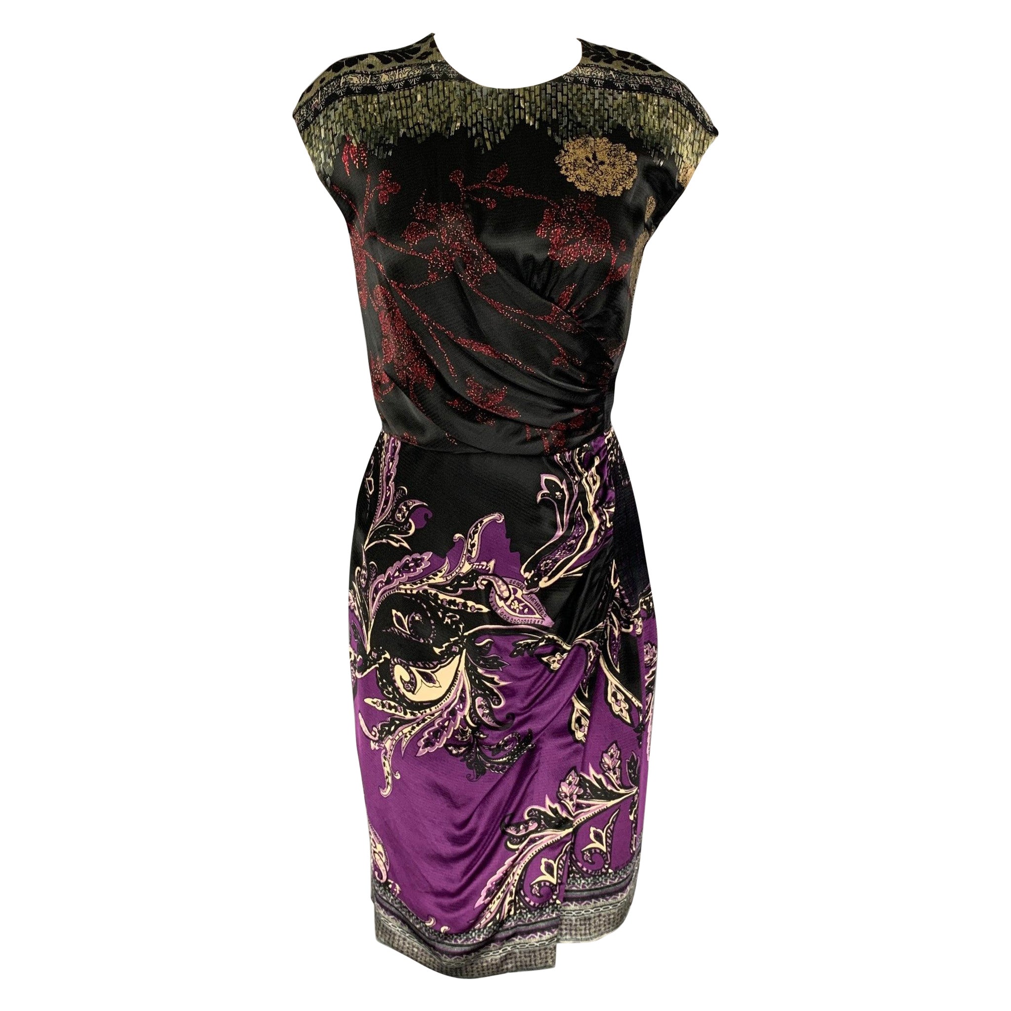 ETRO Size 6 Black Multi-Color Viscose Abstract floral Sleeveless Dress For Sale