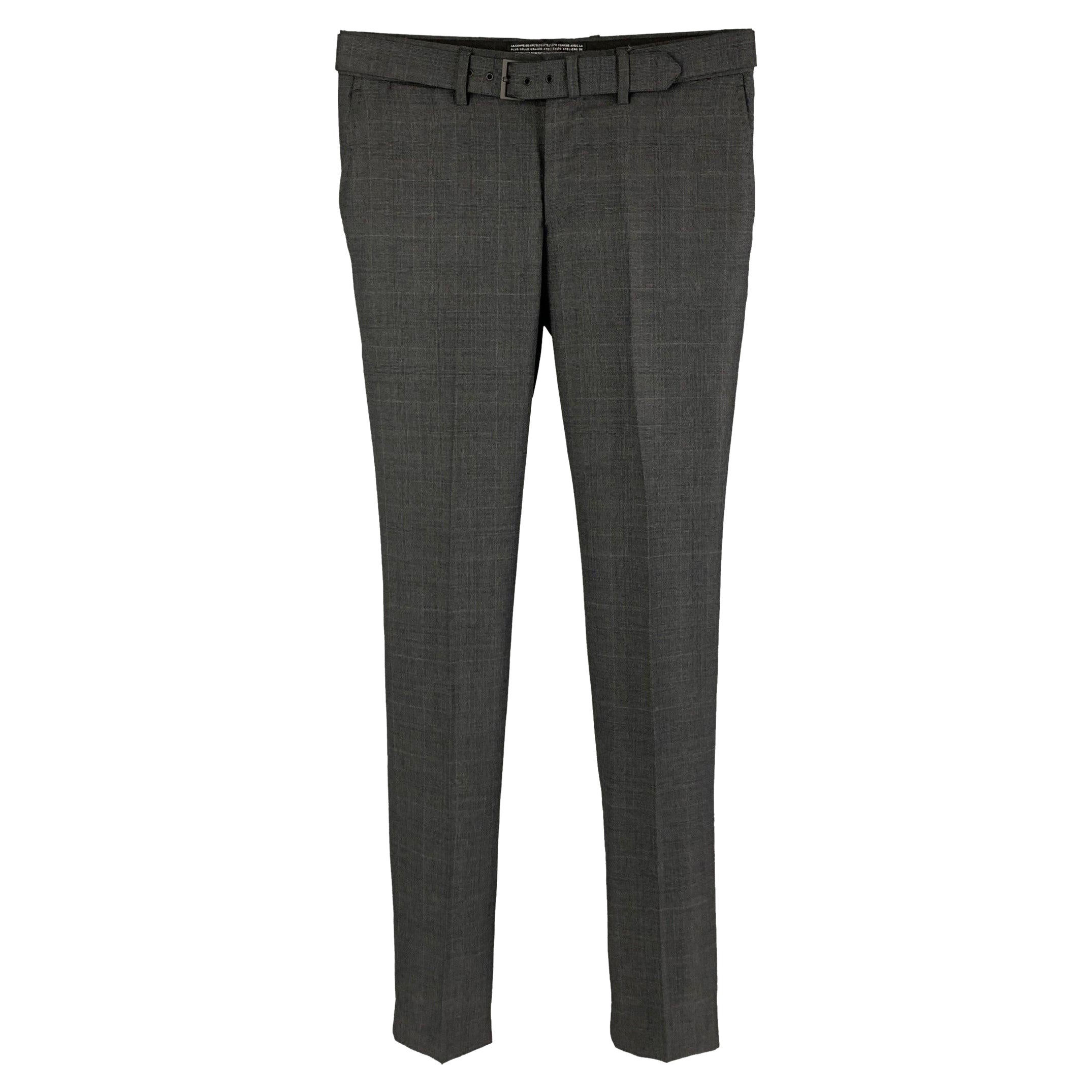 THE KOOPLES Size 28 Charcoal Grey Plaid Wool Zip Fly Dress Pants For Sale