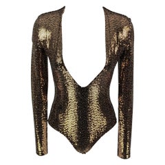 GUCCI Talla S Oro Negro Mezcla Poliamida Metalizado Body Traje Vestido Top