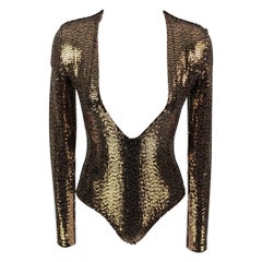 Gucci Size S Gold Black Polyamide Blend Metallic Body Suit Dress Top