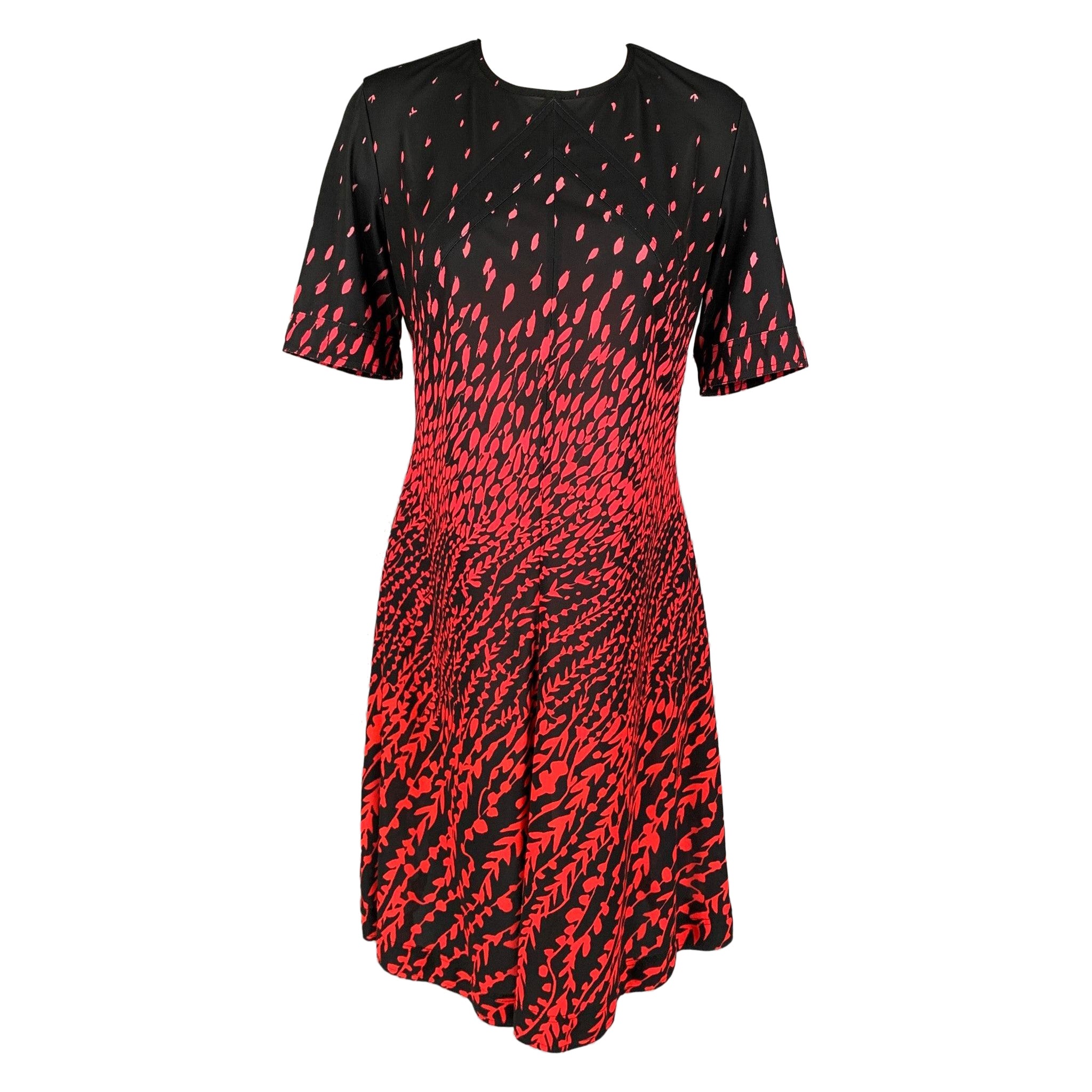 GIVENCHY Size 10 Black Red Polyester Abstract Short Sleeve Dress For Sale