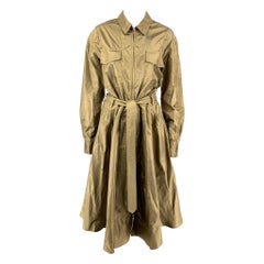 RALPH LAUREN Lila Label Größe 12 Olivfarbenes A-Linien-Kleid aus Seide mit Gürtel in A-Linie