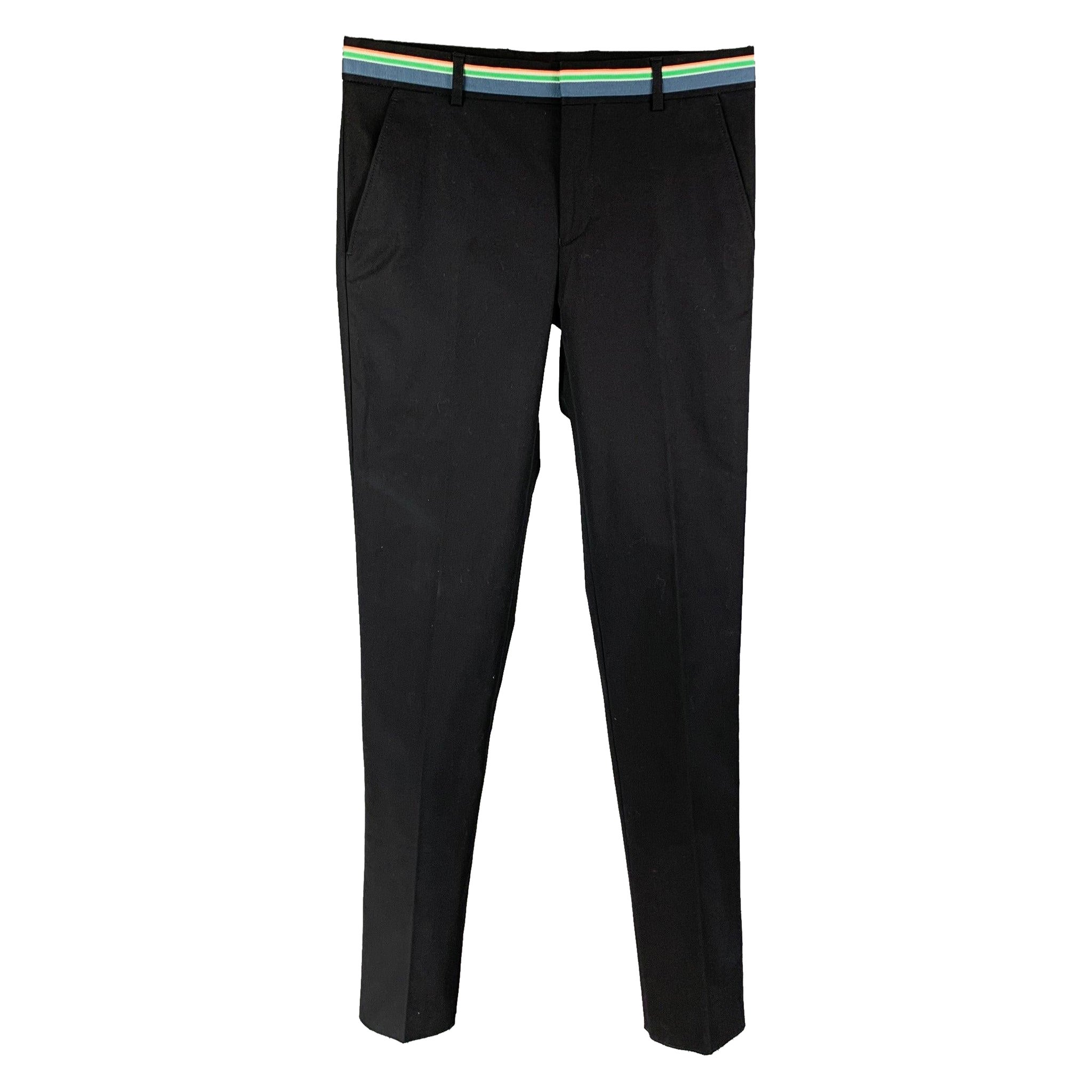 WALTER VAN BEIRENDONCK Size 32 Black Wool Polyester Zip Fly Dress Pants For Sale