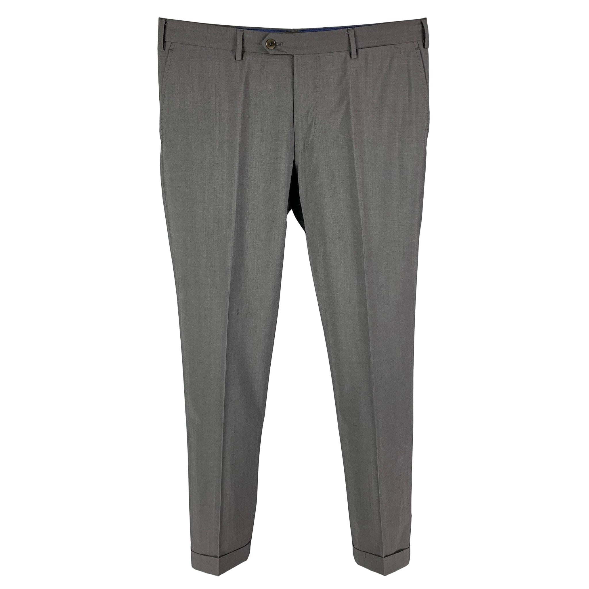 PAL ZILERI Size 36 Grey Wool Blend Cuffed Dress Pants For Sale
