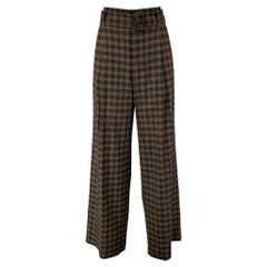 VINCE Size 10 Grey Brown Plaid Polyester Blend Belted Dress Pants