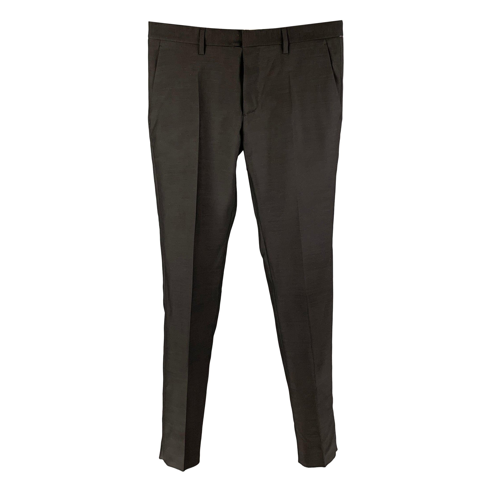 DSQUARED2 Size 32 Black Cotton Silk Button Fly Dress Pants For Sale