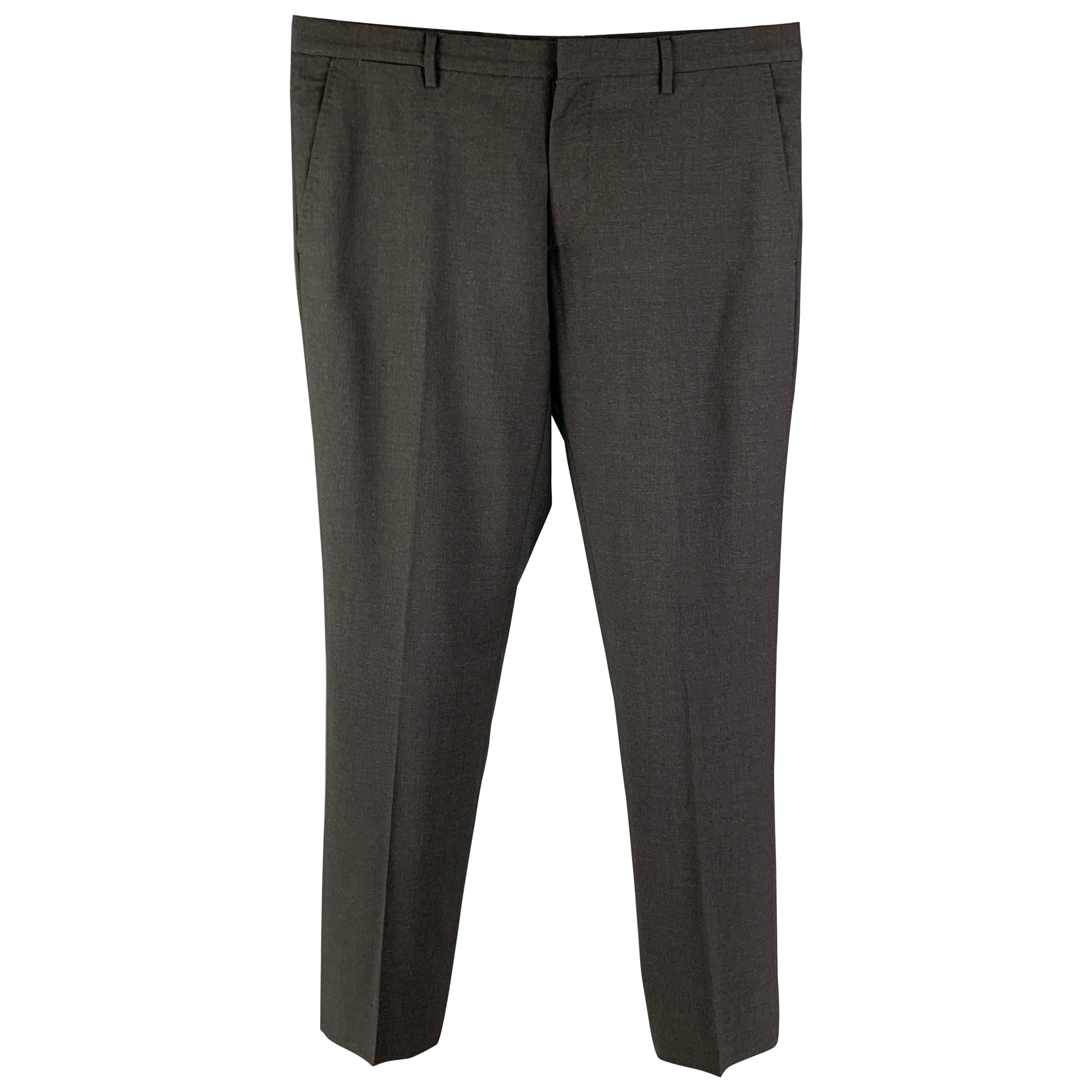 BURBERRY LONDON Size 34 Charcoal Virgin Wool Flat Front Dress Pants For Sale