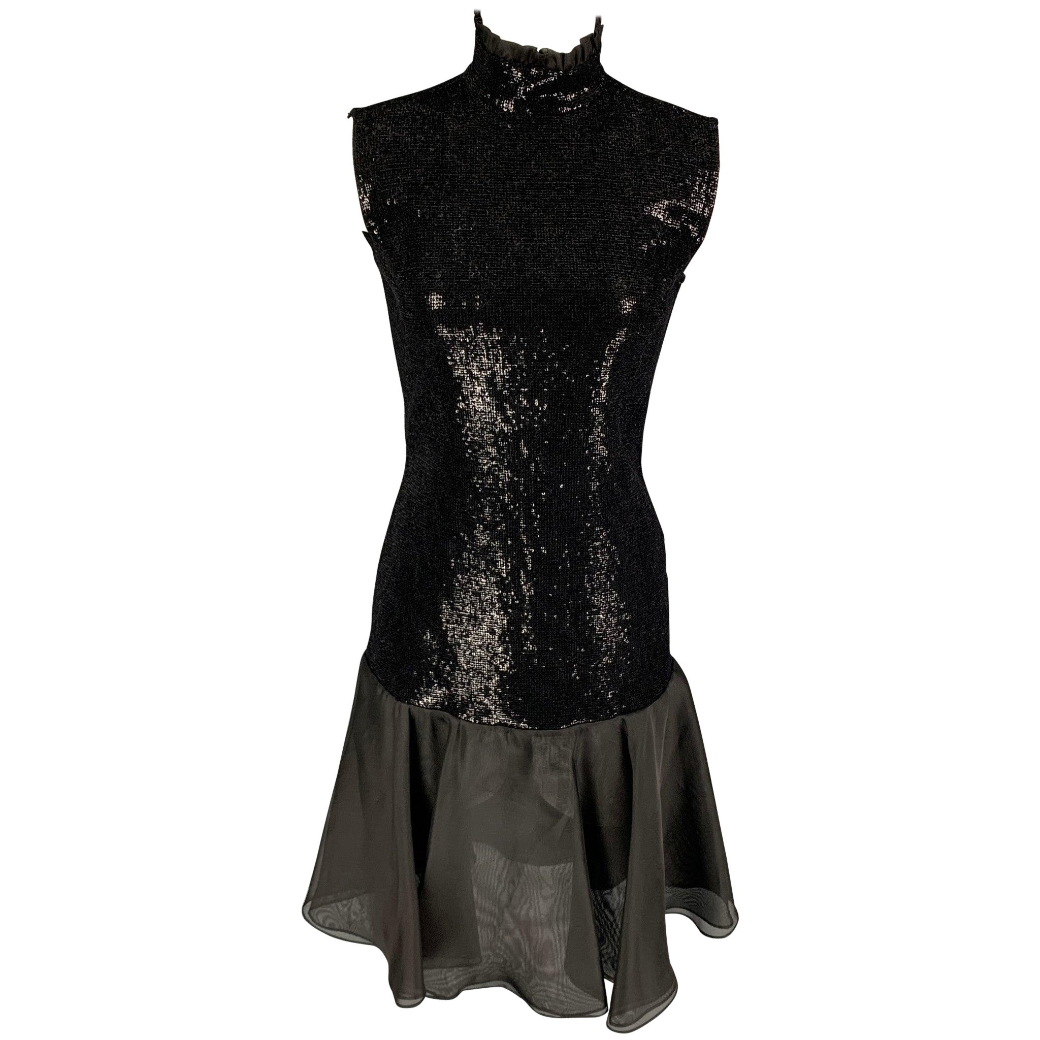 GIORGIO ARMANI Size 2 Black Viscose Blend Sequined Flared Dress For Sale