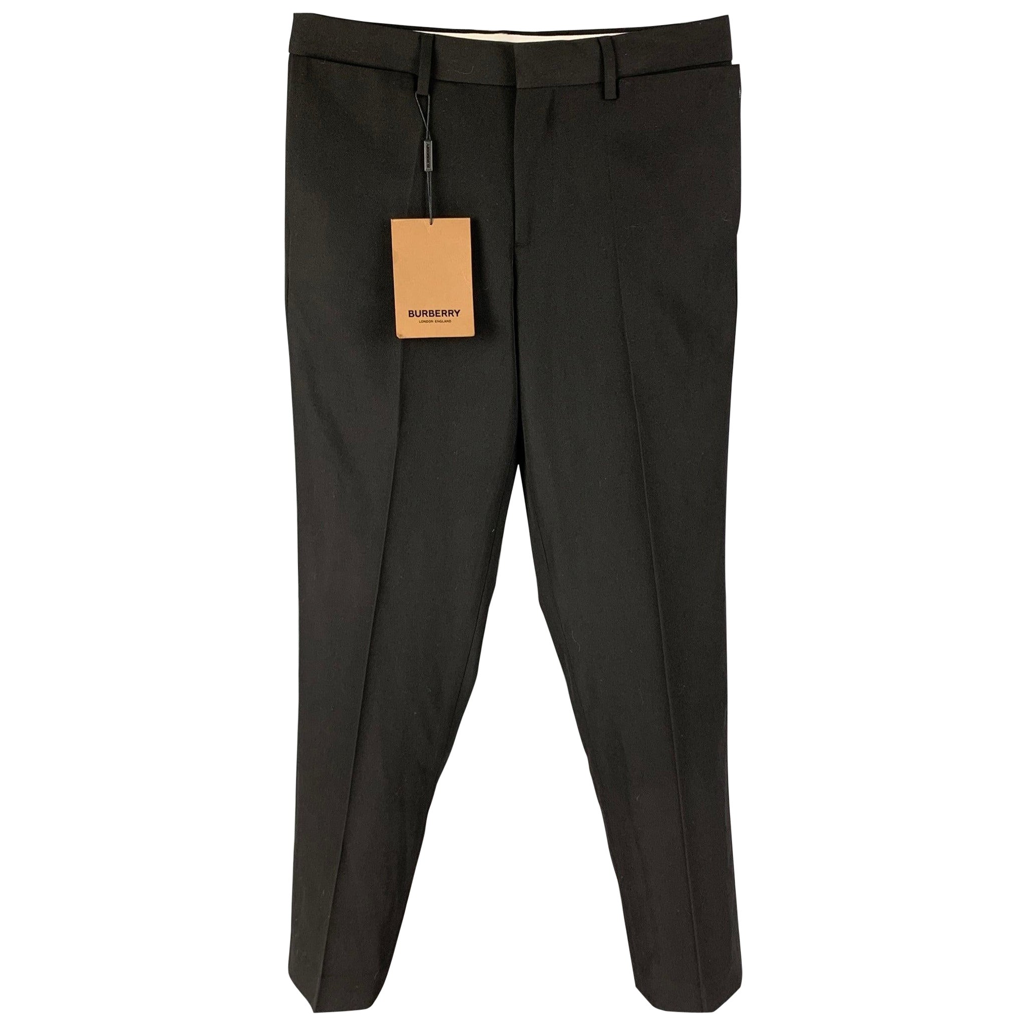 BURBERRY Size 30 Black Wool Zip Fly Dress Pants For Sale