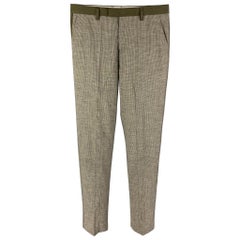 ETRO Size 32 Olive Grey Houndstooth Wool Cotton Tuxedo Dress Pants