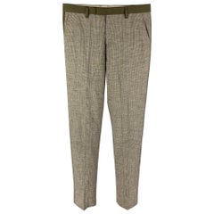 ETRO Taglia 32 Pantaloni da abito in lana e cotone a pied-de-poule grigio oliva