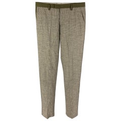 ETRO Taille 32 Olive Grey Houndstooth Wool Cotton Tuxedo Dress Pants