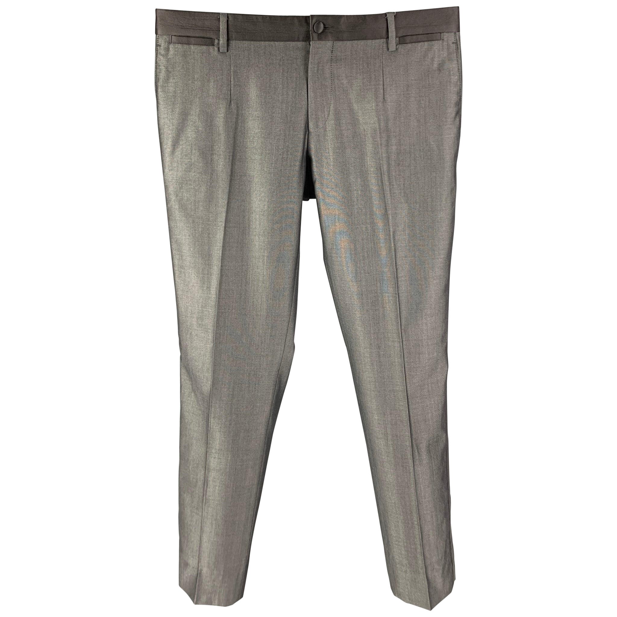 DOLCE & GABBANA Size 32 Grey Wool Silk Tuxedo Dress Pants For Sale