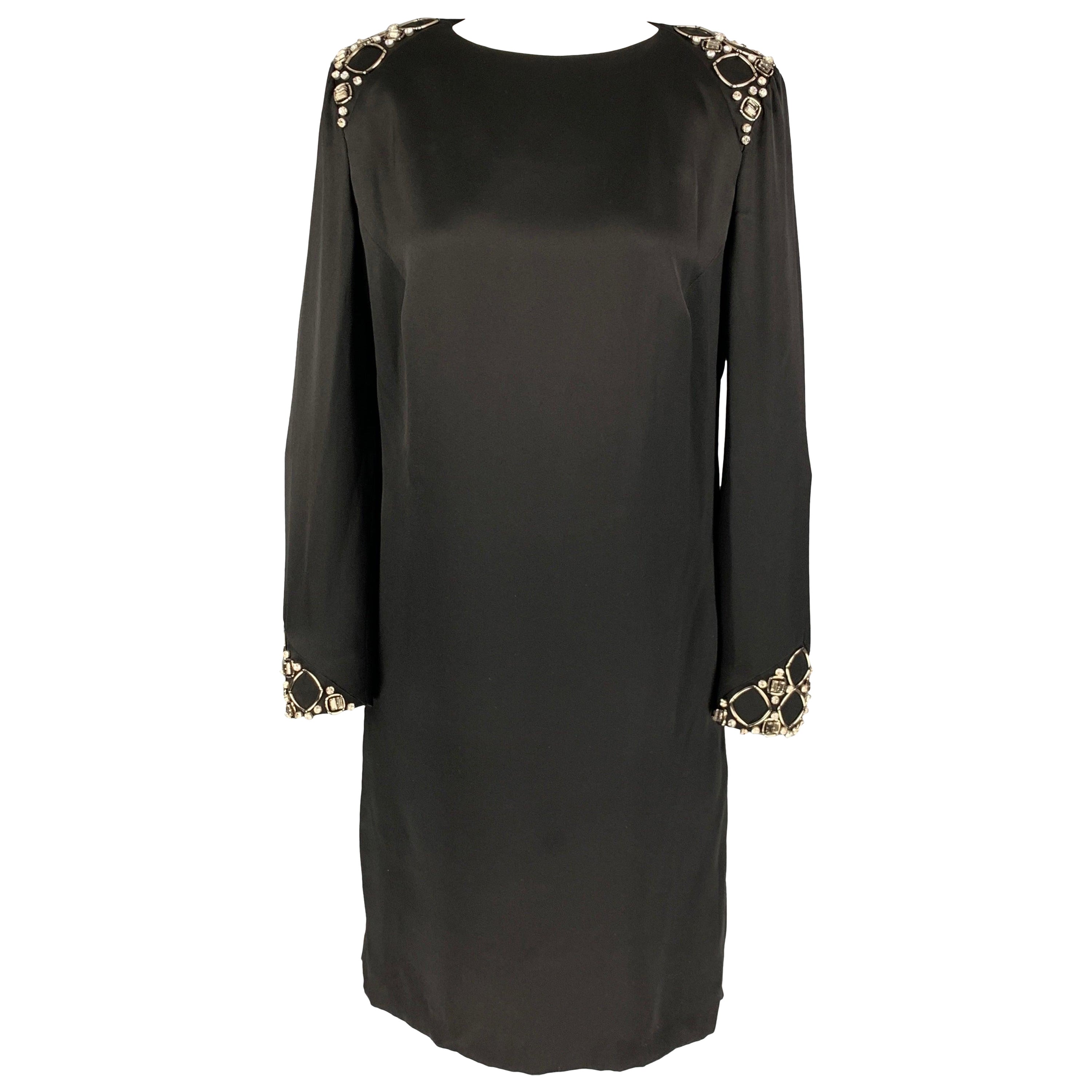 GIORGIO ARMANI Size 6 Black Silk Beaded Asymmetrical Dress For Sale