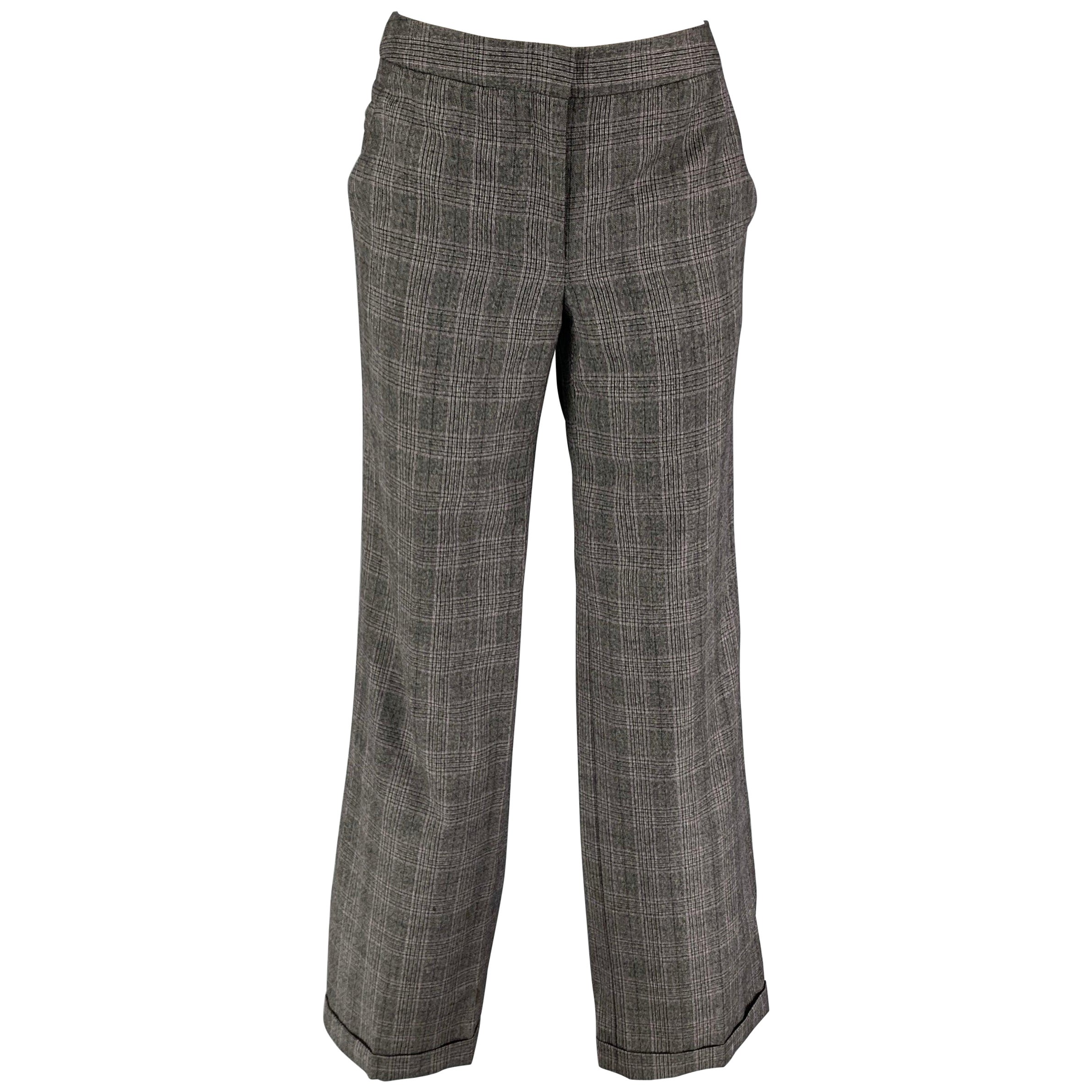 2009 by ALEXANDER McQUEEN  Size 10 Grey Virgin Wool Plaid Flat Front Dress Pants For Sale