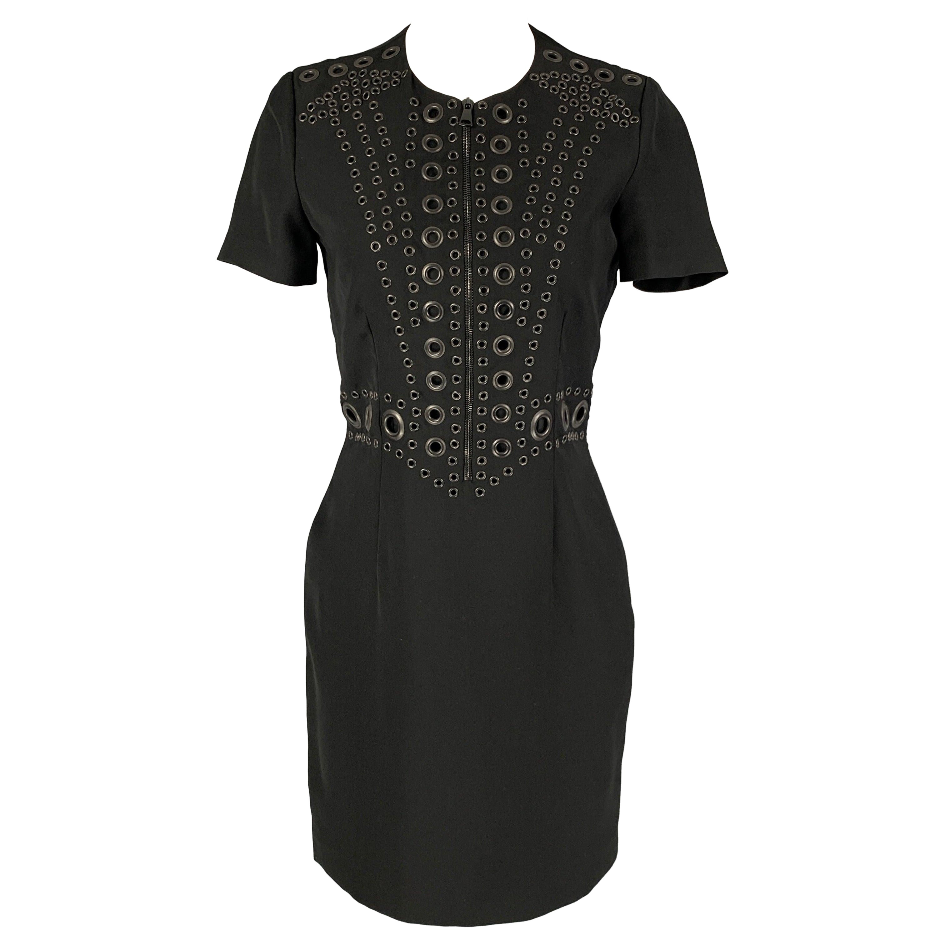 GIVENCHY Size 4 Black Gunmetal Polyester Short Sleeve Dress For Sale