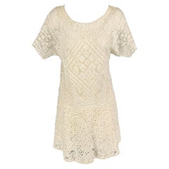 Used RALPH LAUREN Collection Size M White Cotton Crochet Short Dress