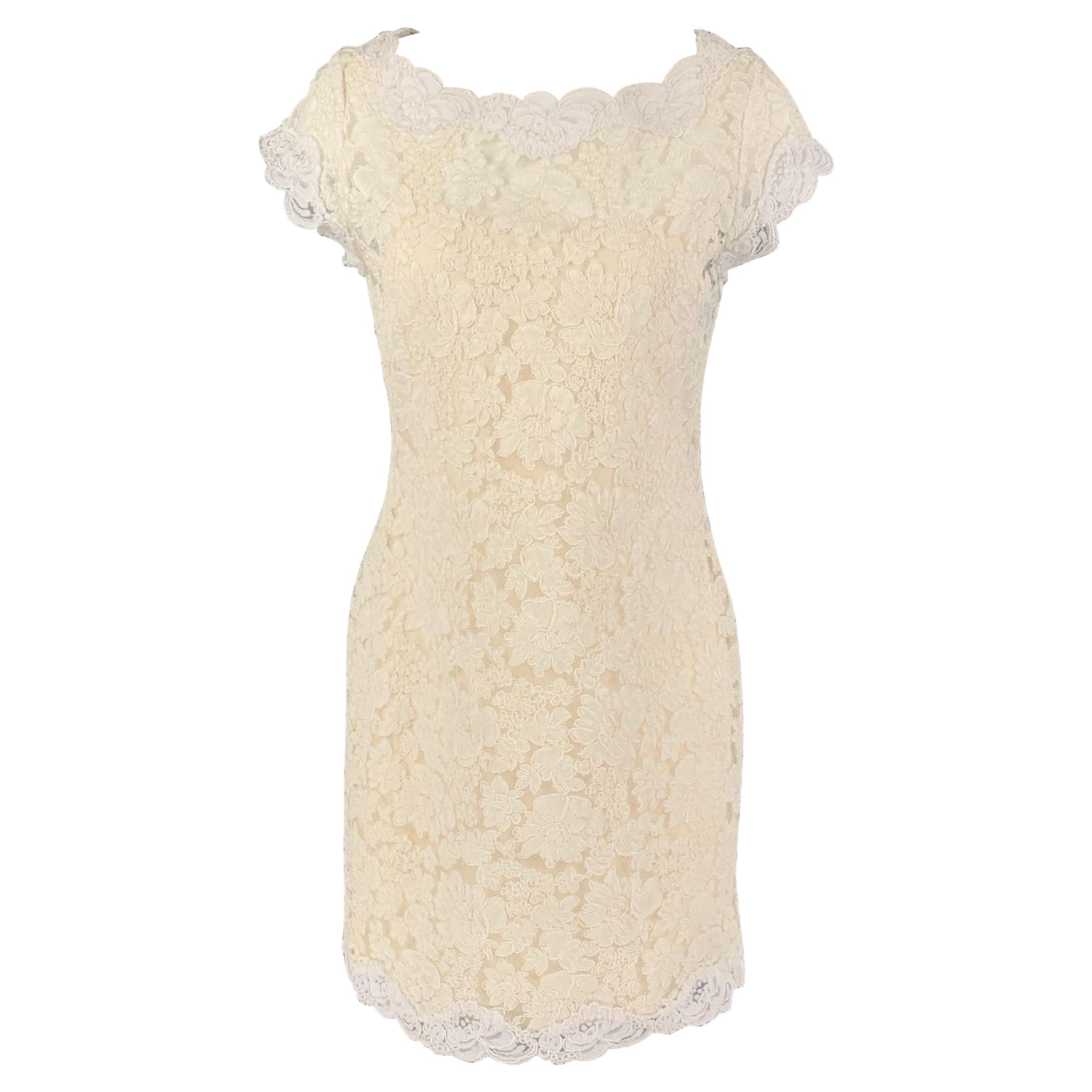 MARCHESA Size M White Cream Floral Sheath Dress For Sale