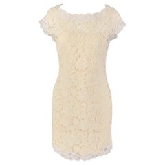 Used MARCHESA Size M White Cream Floral Sheath Dress