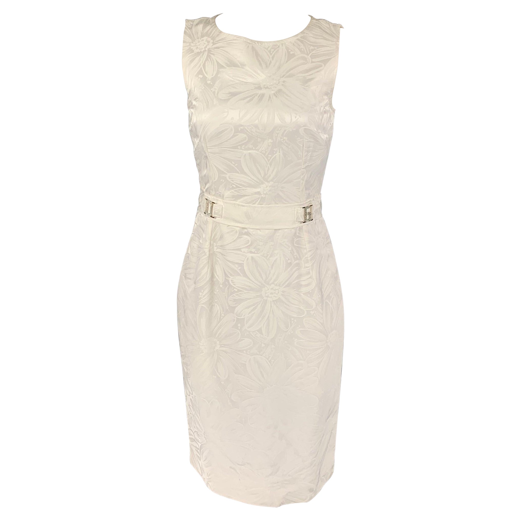 DOLCE & GABBANA Size 4 White Cotton Floral Viscose Rhinestone Sleeveless Dress For Sale