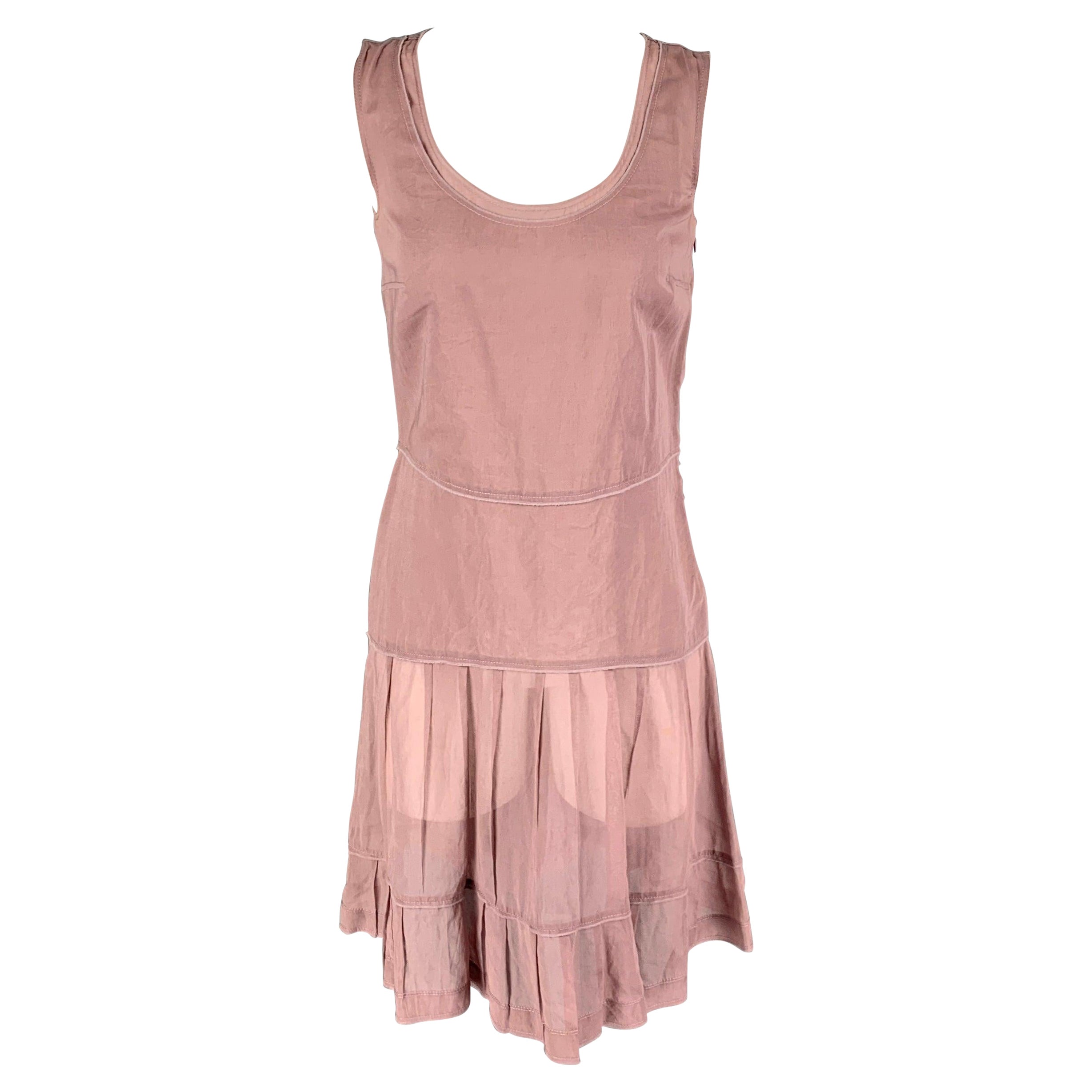 JIL SANDER Size 6 Dust Pink Cotton Pleated Sleeveless Dress For Sale