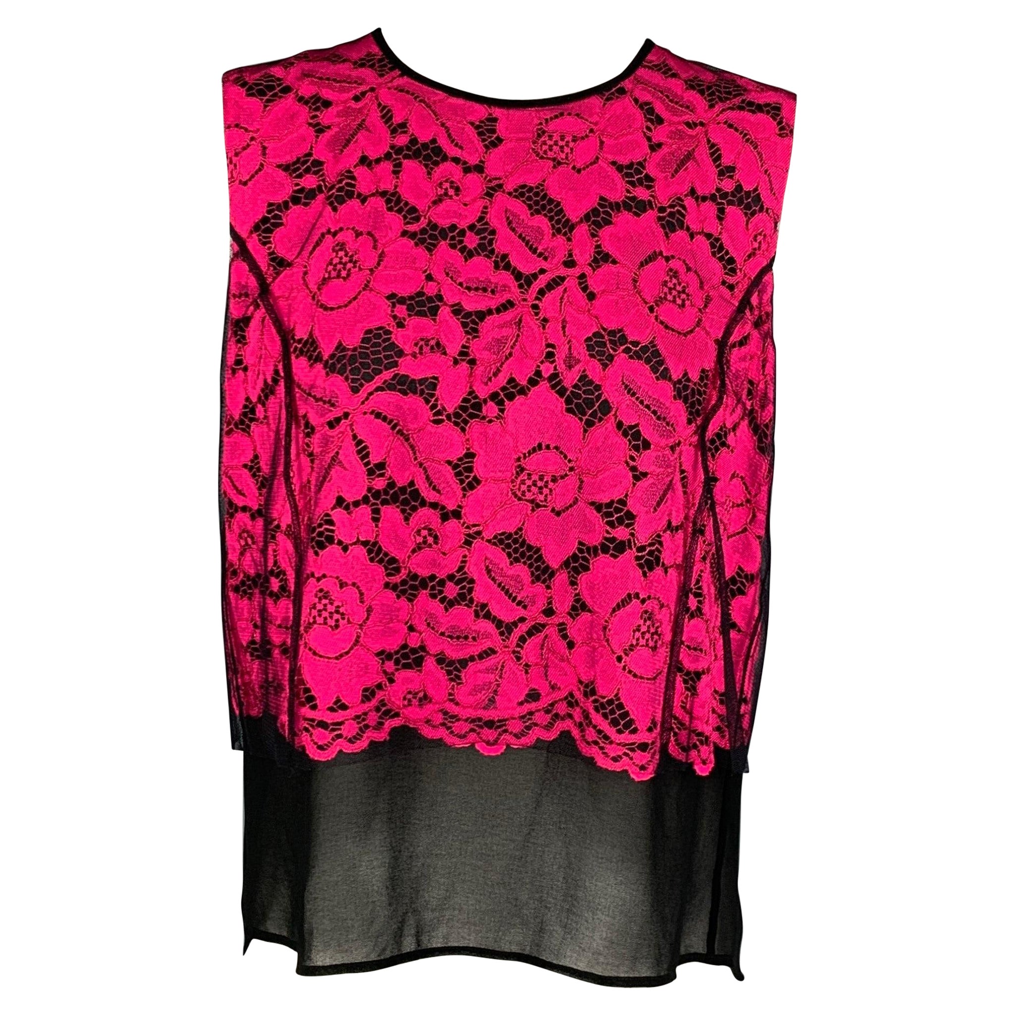 SANDRO Size M Black Pink Polyamide Mixed Fabrics Sleeveless Dress Top For Sale