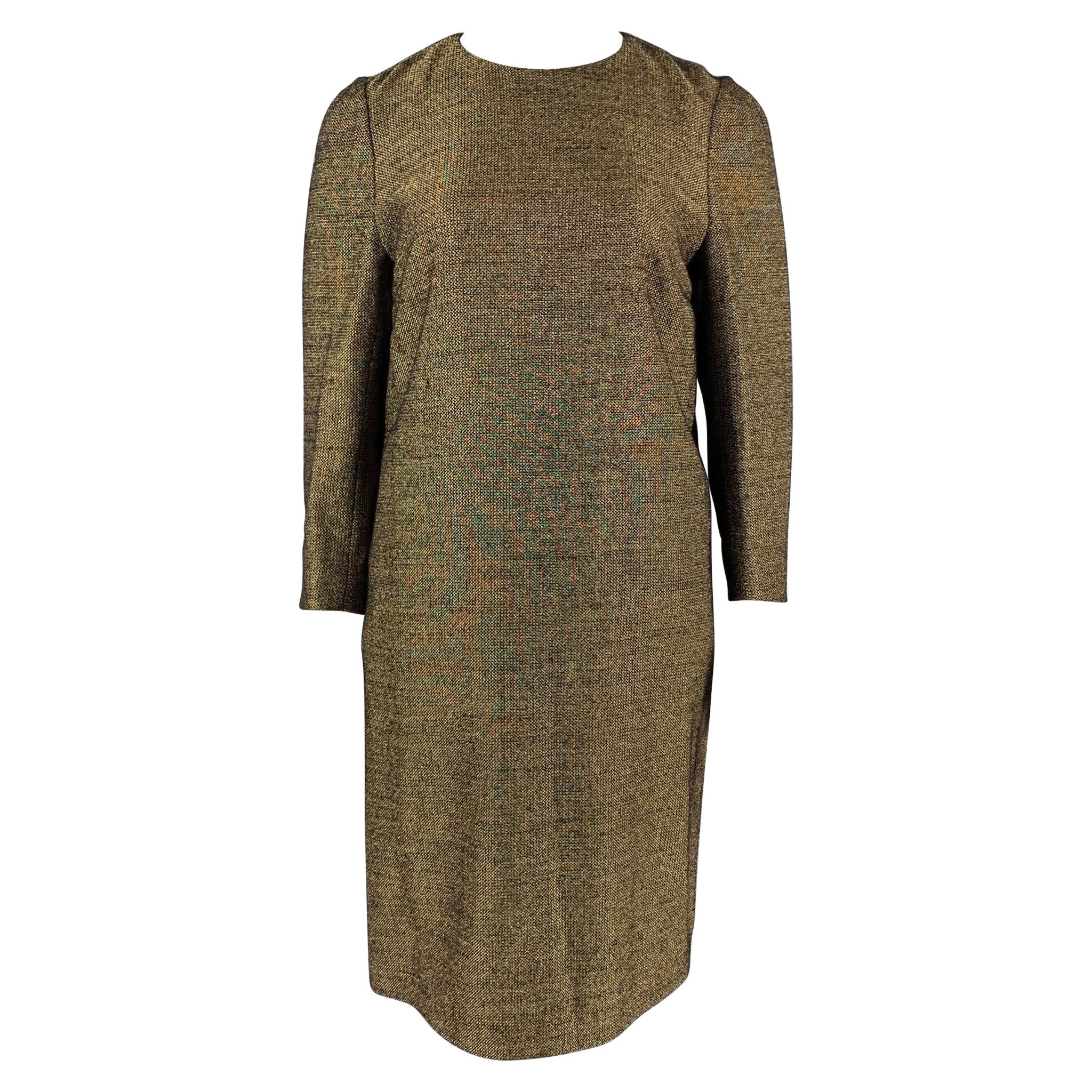 DRIES VAN NOTEN Size 10 Gold Wool Viscose Sheath Dress For Sale