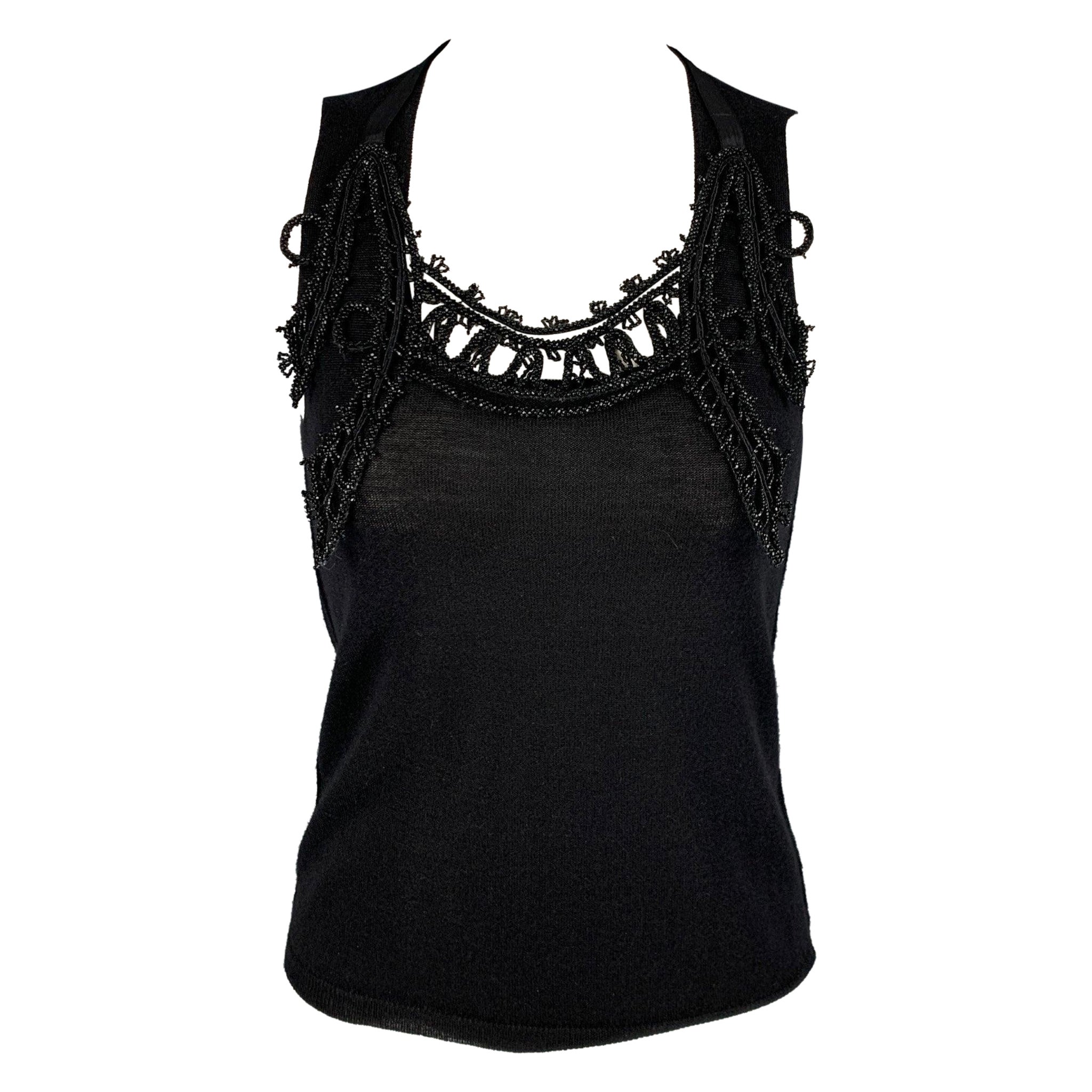 PRADA Size 6 Black Beaded Sleeveless Dress Top en vente