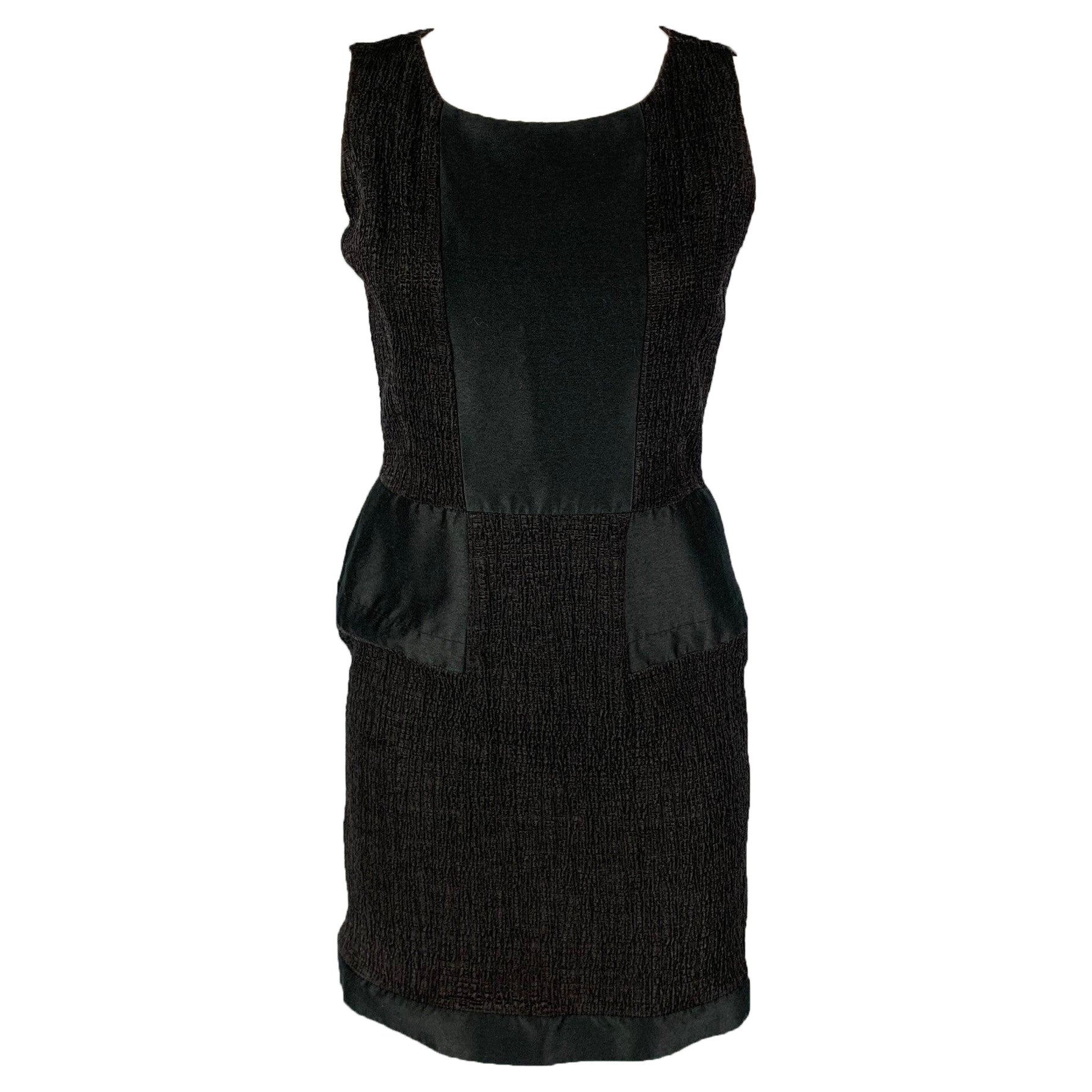 OSCAR DE LA RENTA SS 11 Size 10 Black Cotton Silk Textured Sheath Dress For Sale