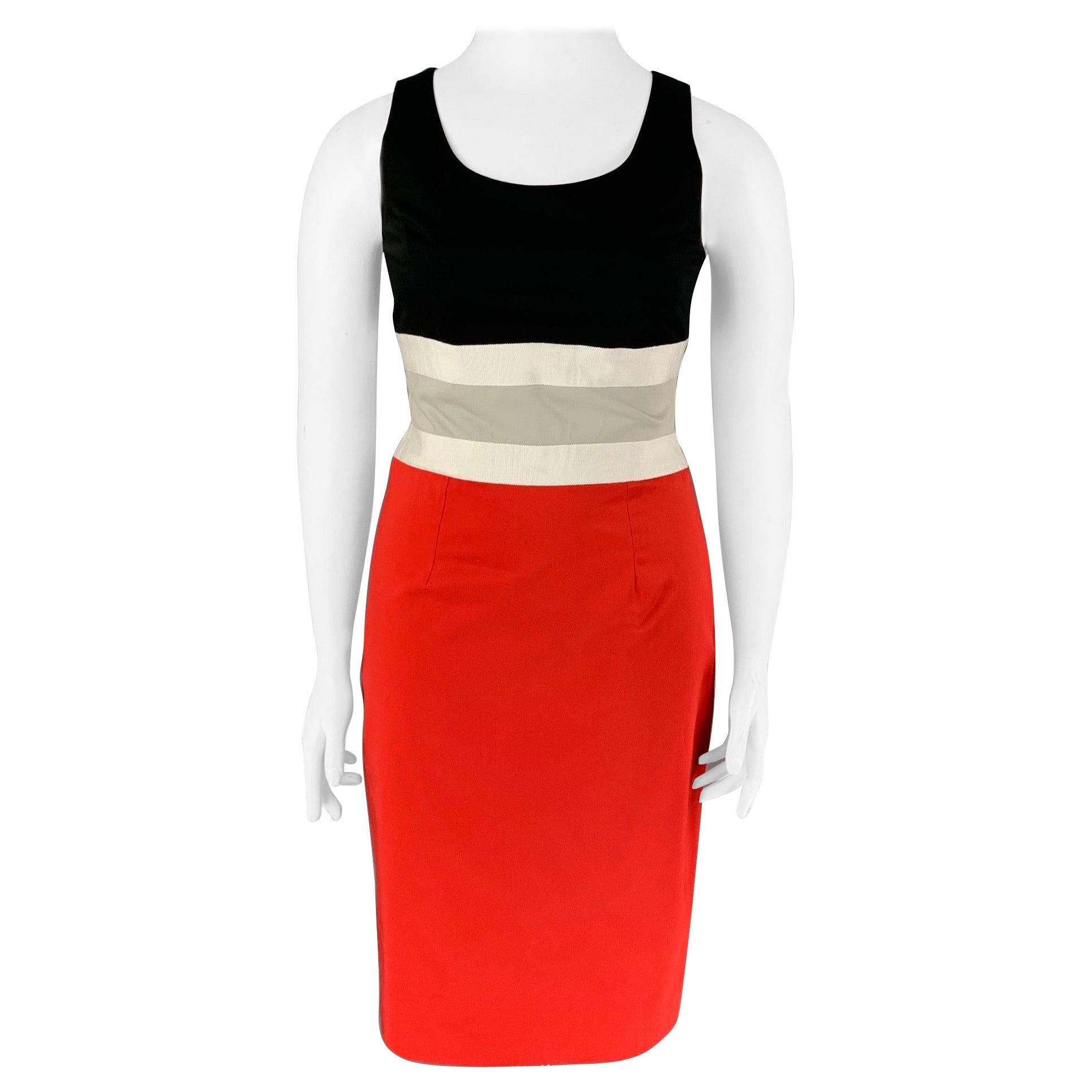 CAROLINA HERRERA Size 10 Red Black Cotton Color Block Sheath Dress For Sale