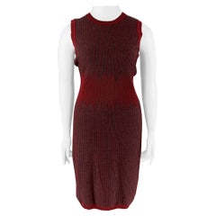 CAROLINA HERRERA Size L Burgundy Grey Wool Stripe Sheath Dress