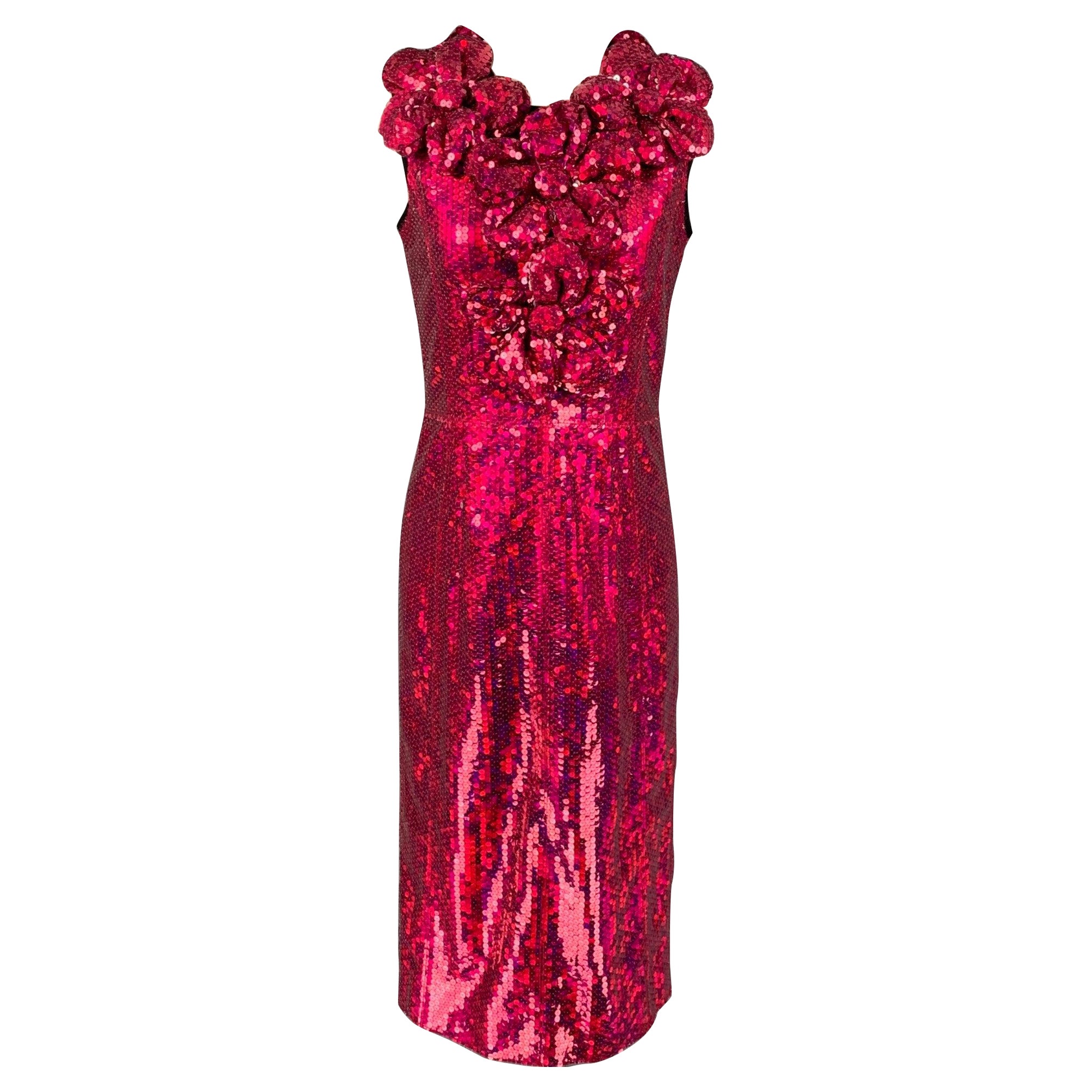 MARC JACOBS Size 4 Red Purple Polyester Sequined Shift Dress For Sale