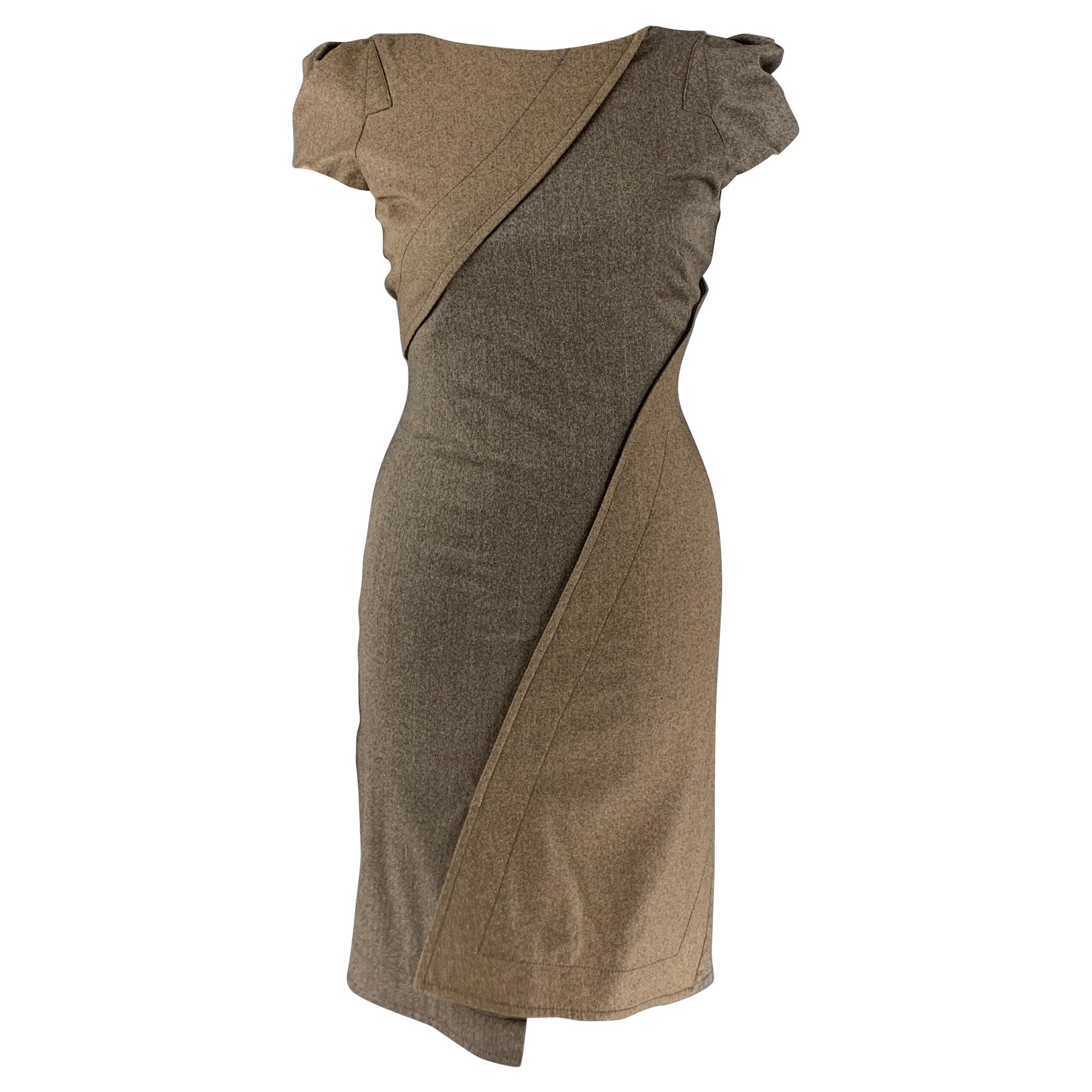 ZAC POSEN Size 10 Grey Brown Wool Blend Stripe Shift Dress For Sale