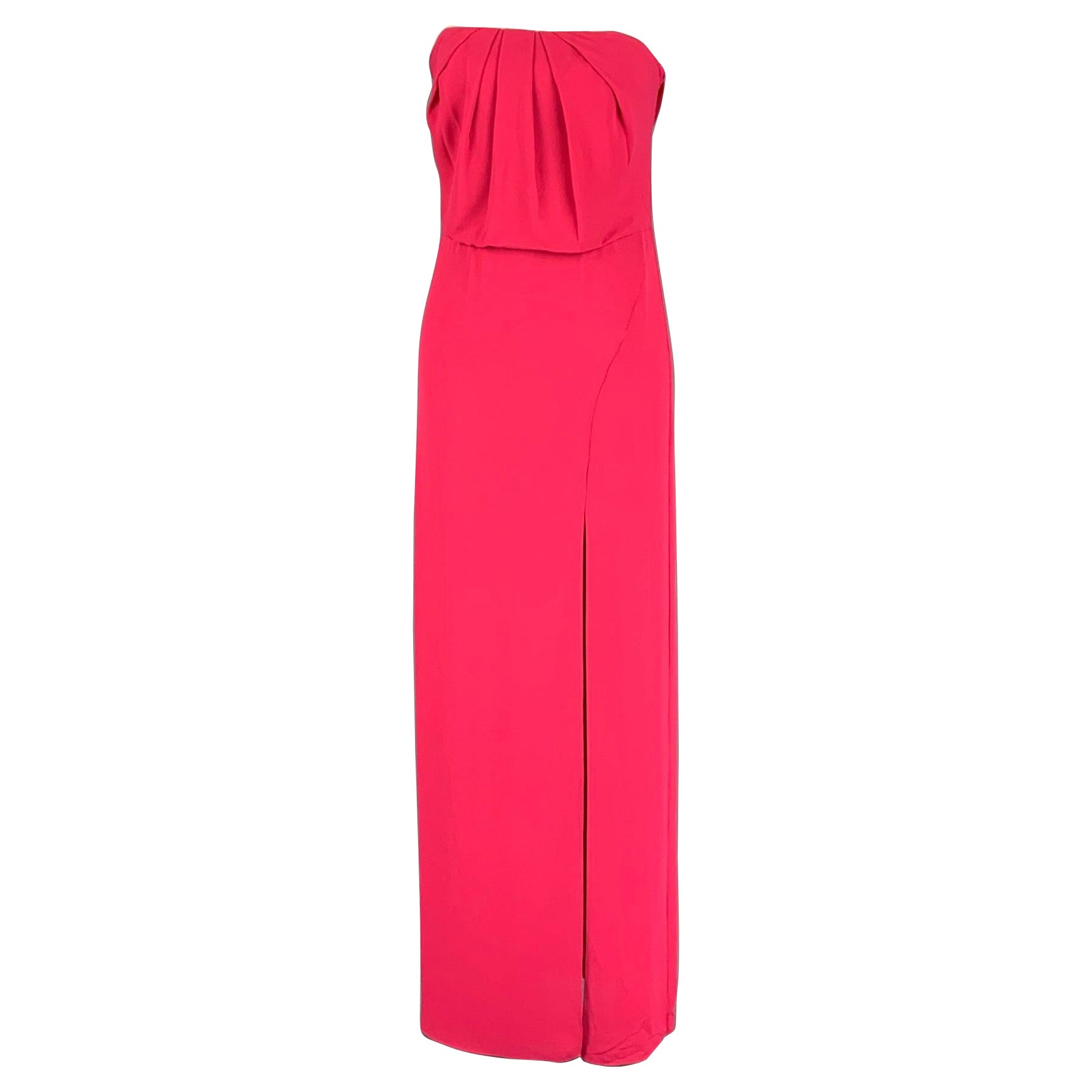 HALSTON HERITAGE Size 0 Pink Polyester Side Slit Strapless Dress For Sale