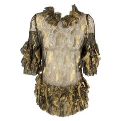 RODARTE Size 8 Gold Black Polyamide Blend 3/4 Sleeves Dress Top