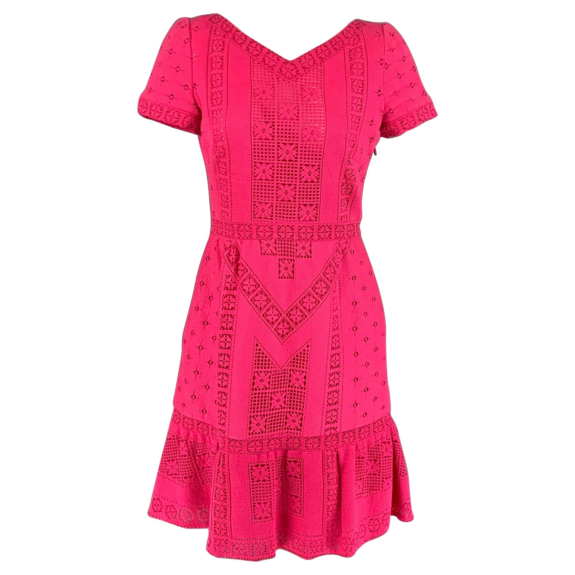 VALENTINO Size 4 Pink Cotton Nylon Lace Short Sleeve Dress For Sale
