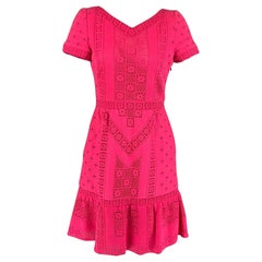 Used VALENTINO Size 4 Pink Cotton Nylon Lace Short Sleeve Dress