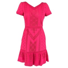 VALENTINO Pink Lace Size 8 Cotton Nylon Short Sleeve Dress