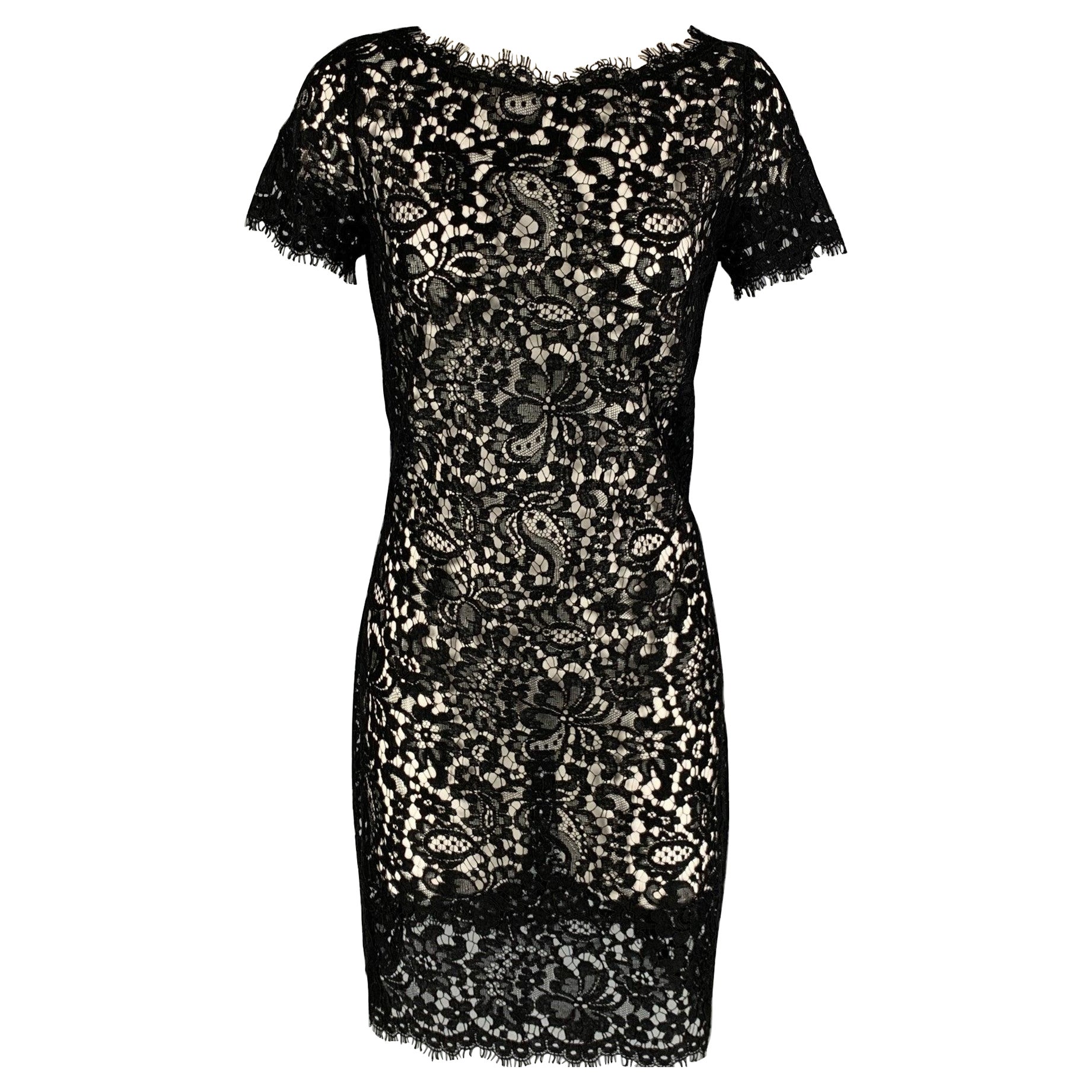 RALPH LAUREN Black Label Size 4 Black Cotton See Through Short Sleeve Dress For Sale