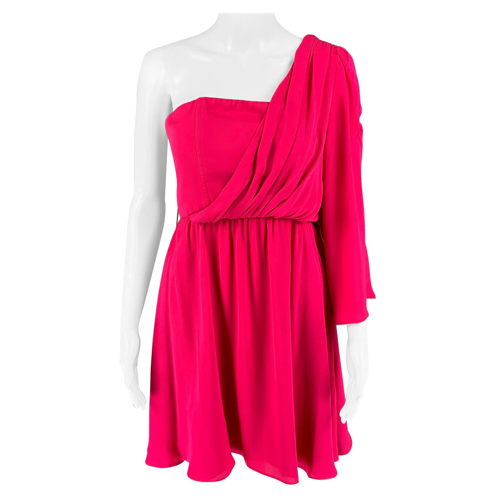 ALICE + OLIVIA Size 2 Pink Silk One Shoulder Dress For Sale