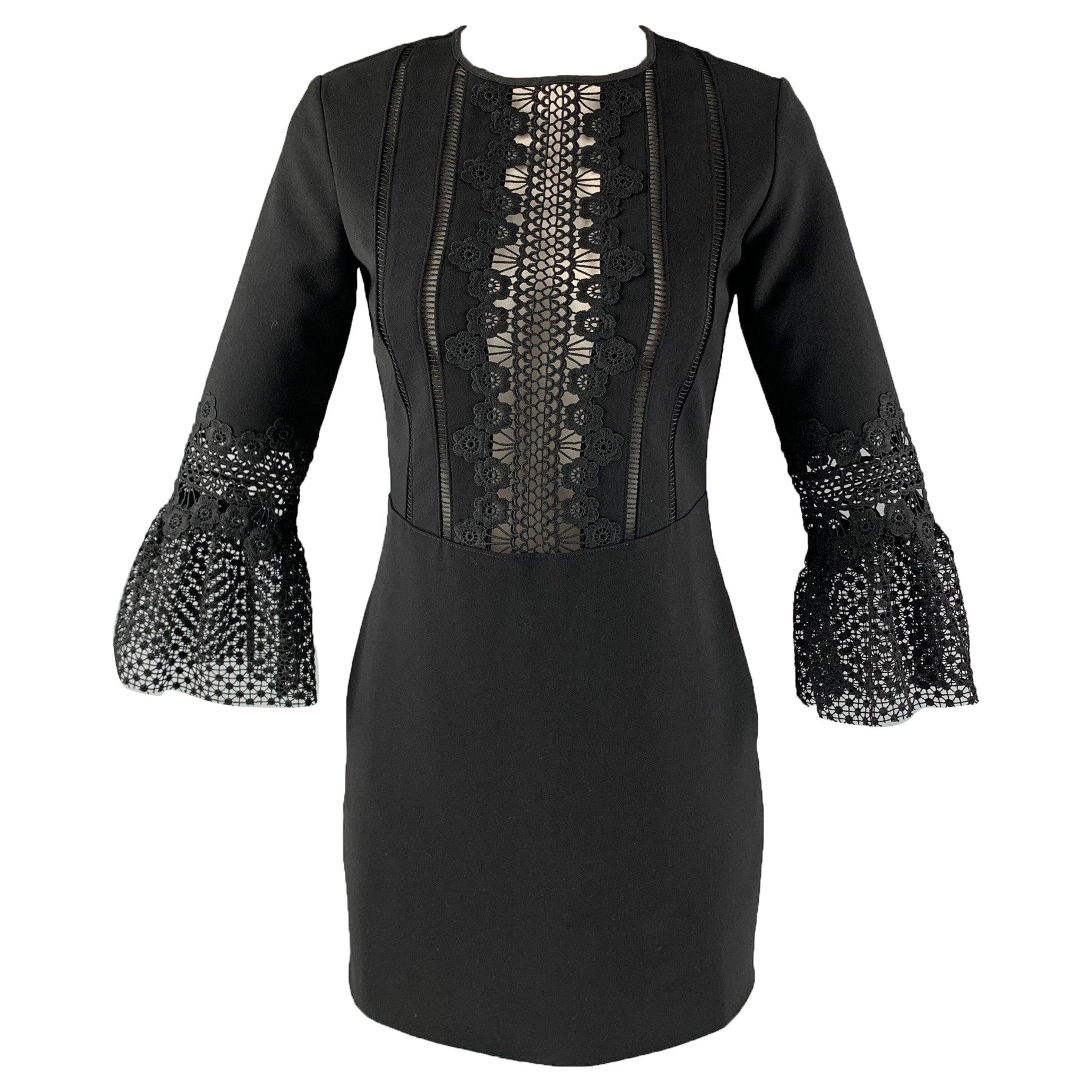 SELF-PORTRAIT Size 4 Black Polyester Blend Eyelet A-Line Dress For Sale