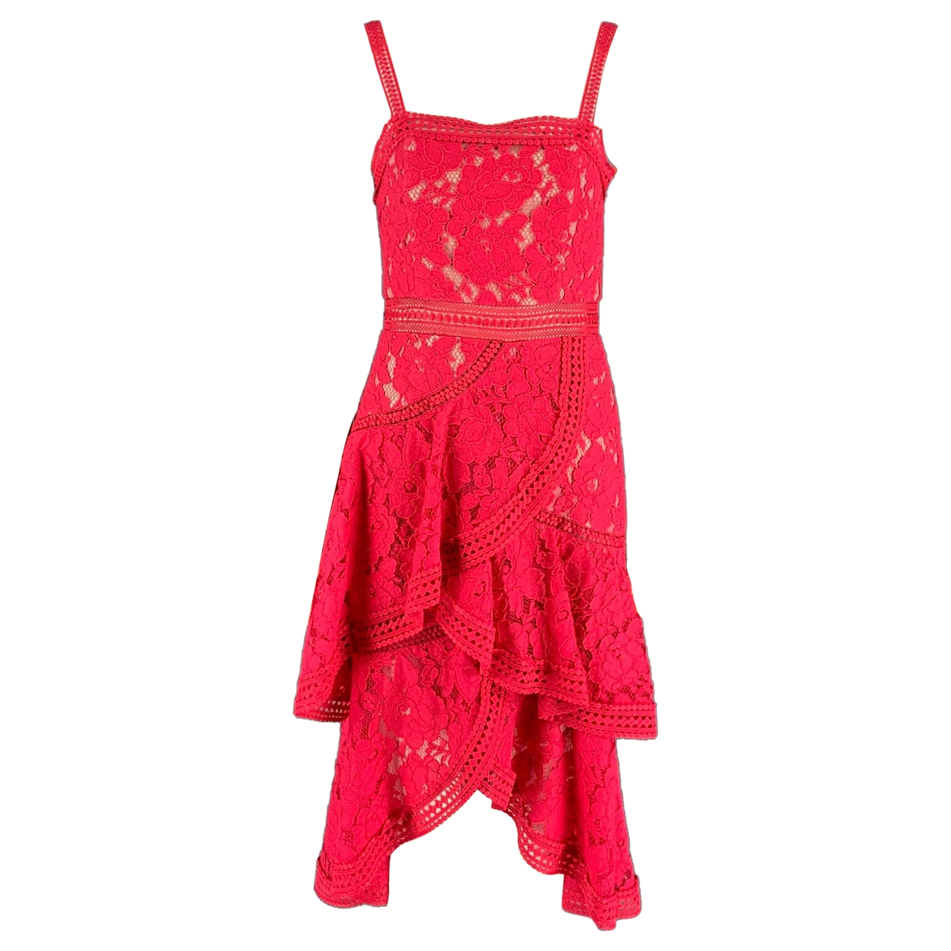 ALICE + OLIVIA Size 0 Raspberry Cotton Nylon Lace A-Line Dress For Sale