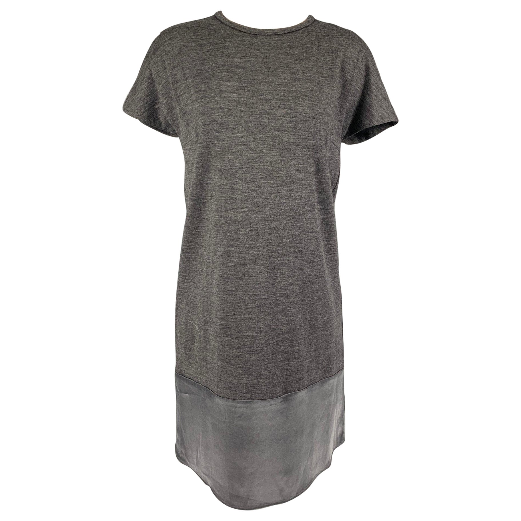 BRUNELLO CUCINELLI Size M Grey Wool Two Tone Short Sleeve Dress For Sale