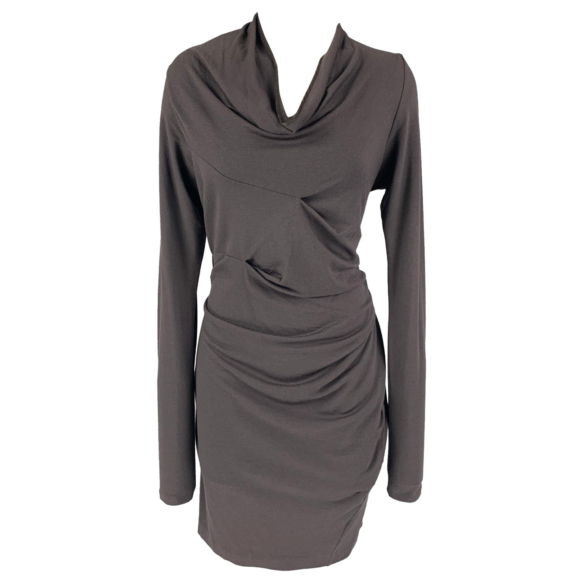 BRUNELLO CUCINELLI Size 6 Taupe Navy Long Sleeve Dress For Sale