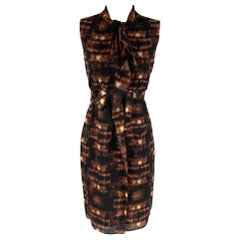 ELIE TAHARI Taille 6 Brown Black Wool Nylon Marbled Sleeveless Dress