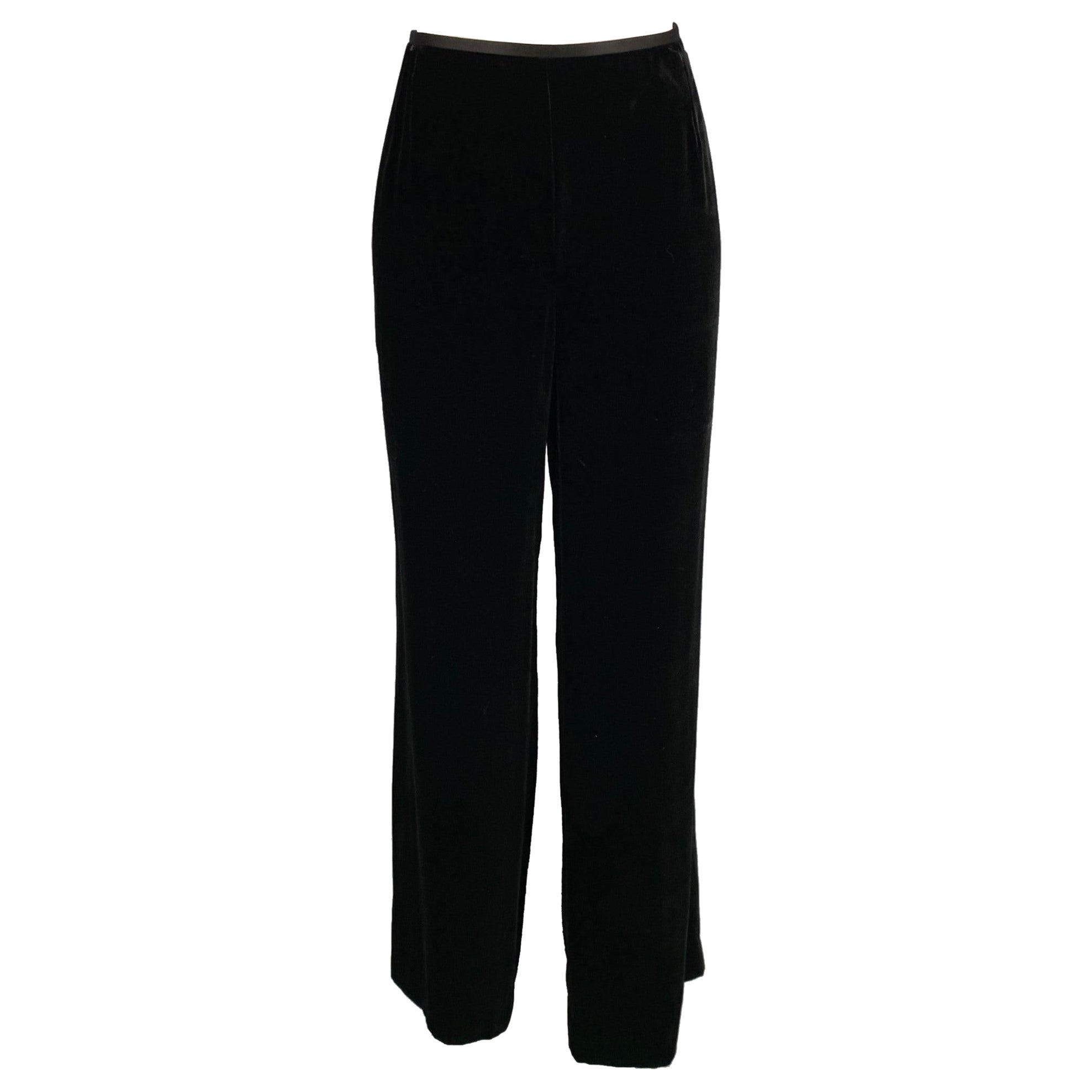 ARMANI COLLEZIONI Size 8 Black Viscose Silk Wide Leg Dress Pants For Sale