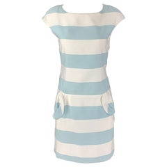 MOSCHINO Größe 4 Hellblau & Weiß Baumwolle und Polyester Streifen Ärmelloses Kleid