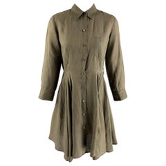 THEORY Size 2 Olive Ramie Solid Shirt dress