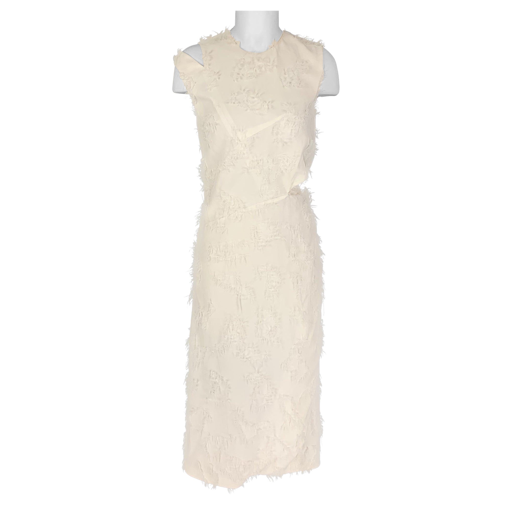 JIL SANDER Size 2 White Viscose Textured Cutout Dress For Sale